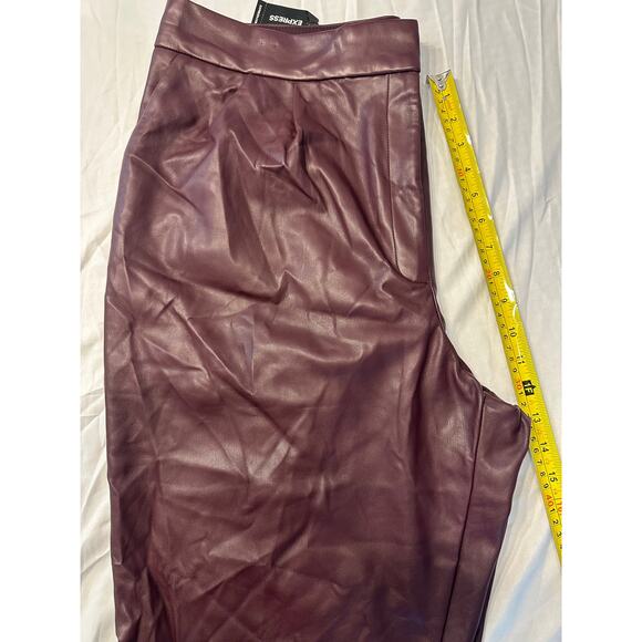 Express Womens Modern Straight High Rise Faux Leather Pants Sz 18S Purple - Picture 10 of 11